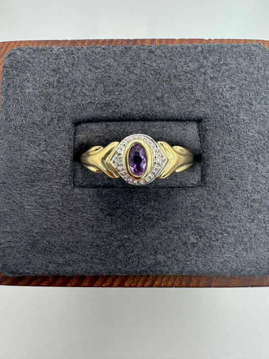 9ct gold amethyst and diamond ring