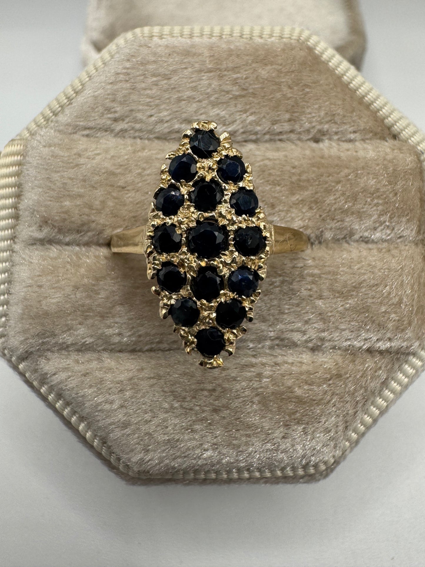 9ct gold sapphire navette ring