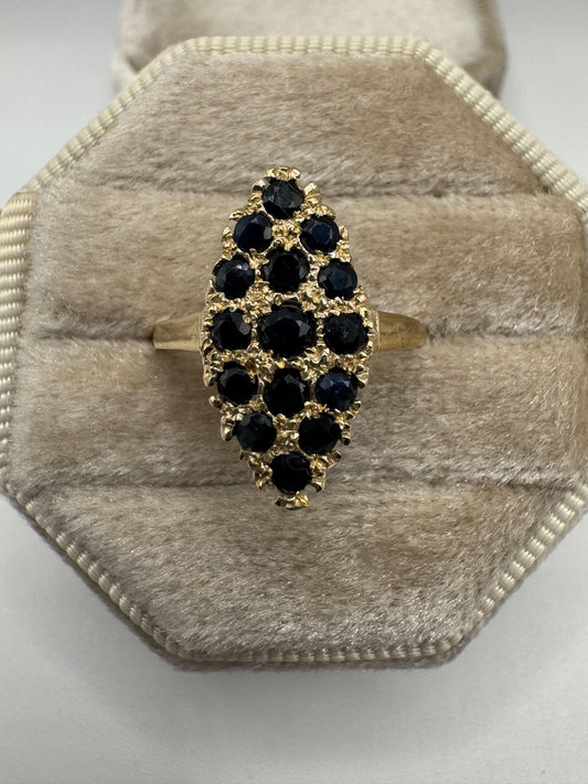 9ct gold sapphire navette ring