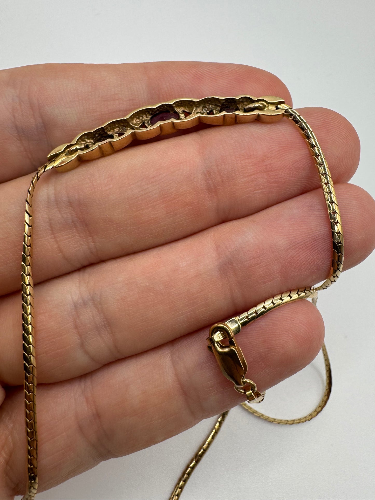 Heavy 9ct gold amethyst and diamond necklace (15”)