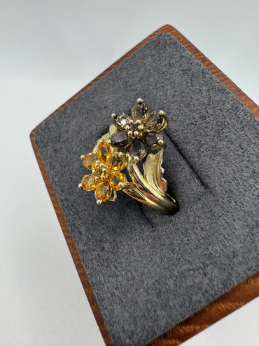 9ct gold Smokey quartz and citrine cluster ring
