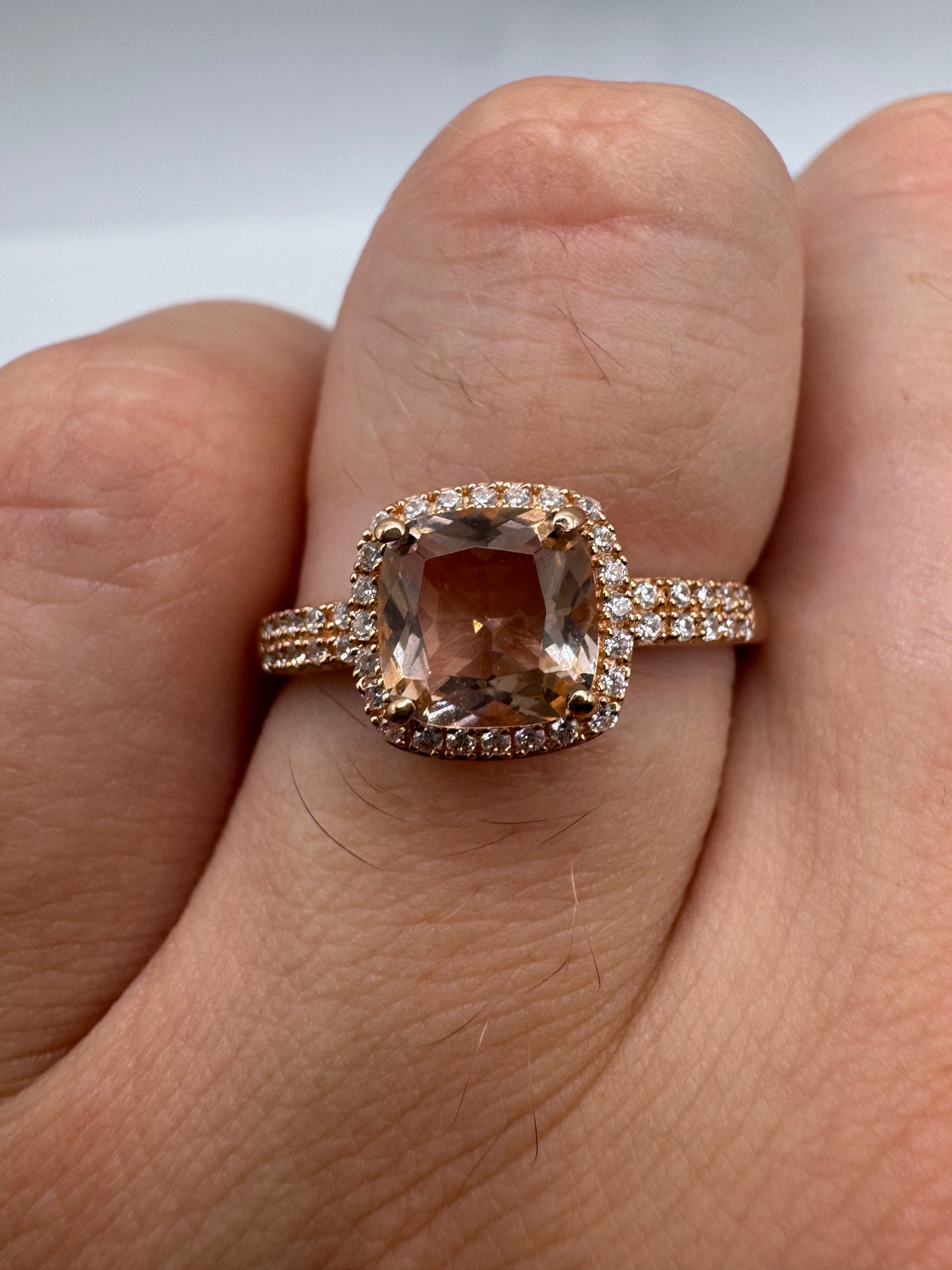 9ct rose gold morganite and zircon ring