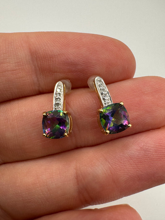 9ct gold mystic topaz and diamond earrings