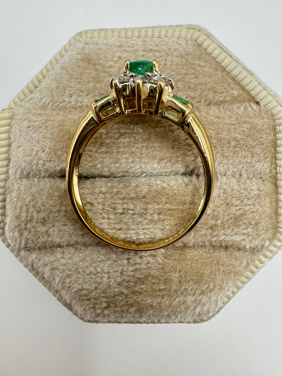 9ct gold emerald and diamond ring