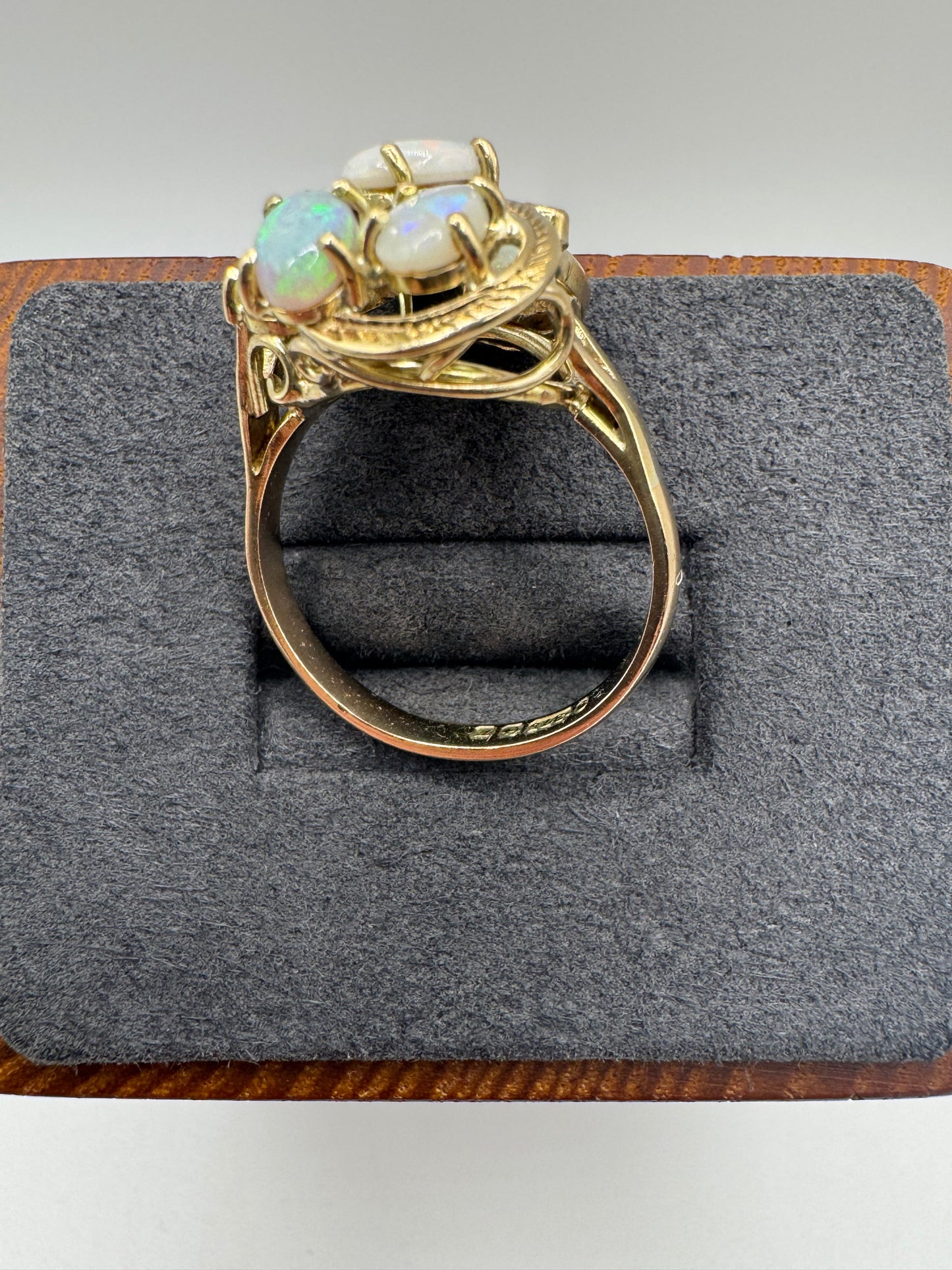 Heavy 9ct gold opal and diamond cluster ring