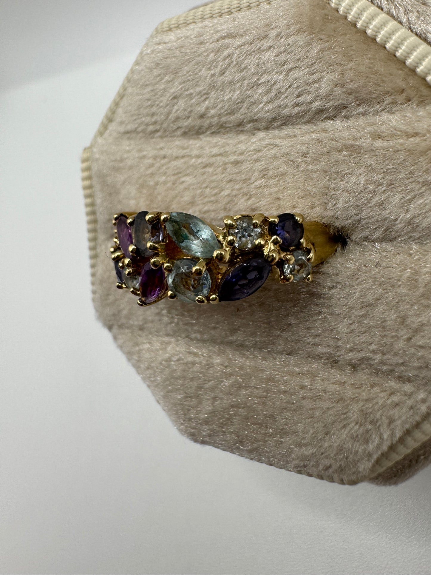 9ct gold amethyst, tanzanite and topaz ring