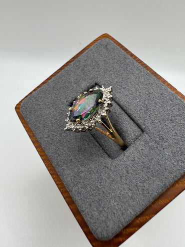 9ct gold mystic topaz and diamond ring