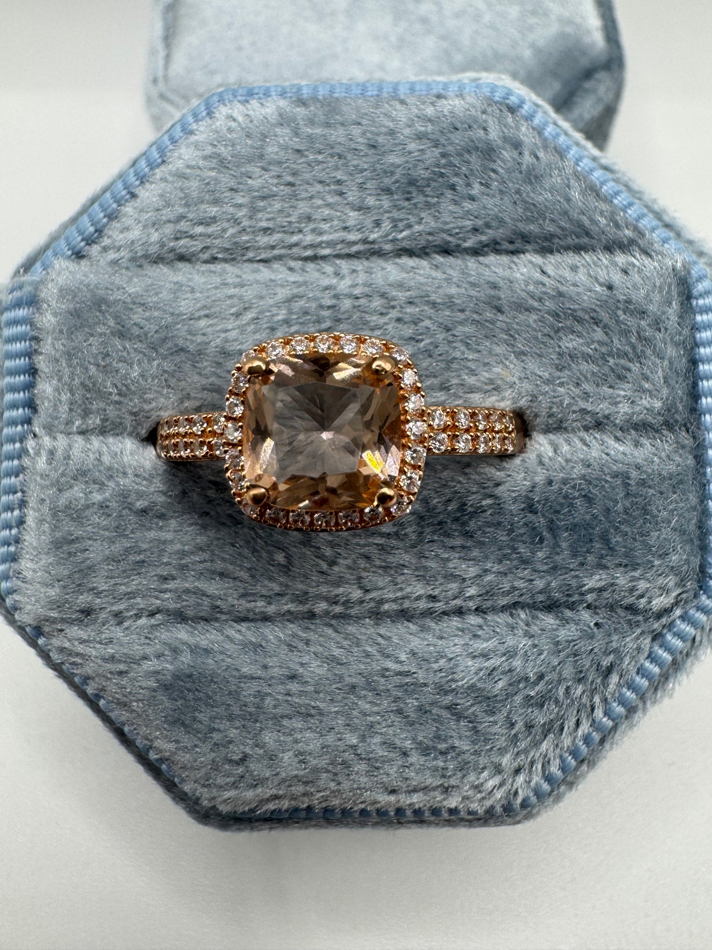 9ct rose gold morganite and zircon ring