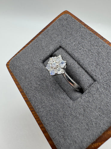 9ct white gold rainbow moonstone cluster ring