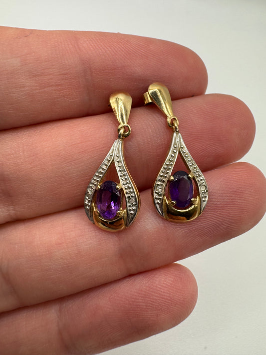 9ct gold amethyst and diamond earrings
