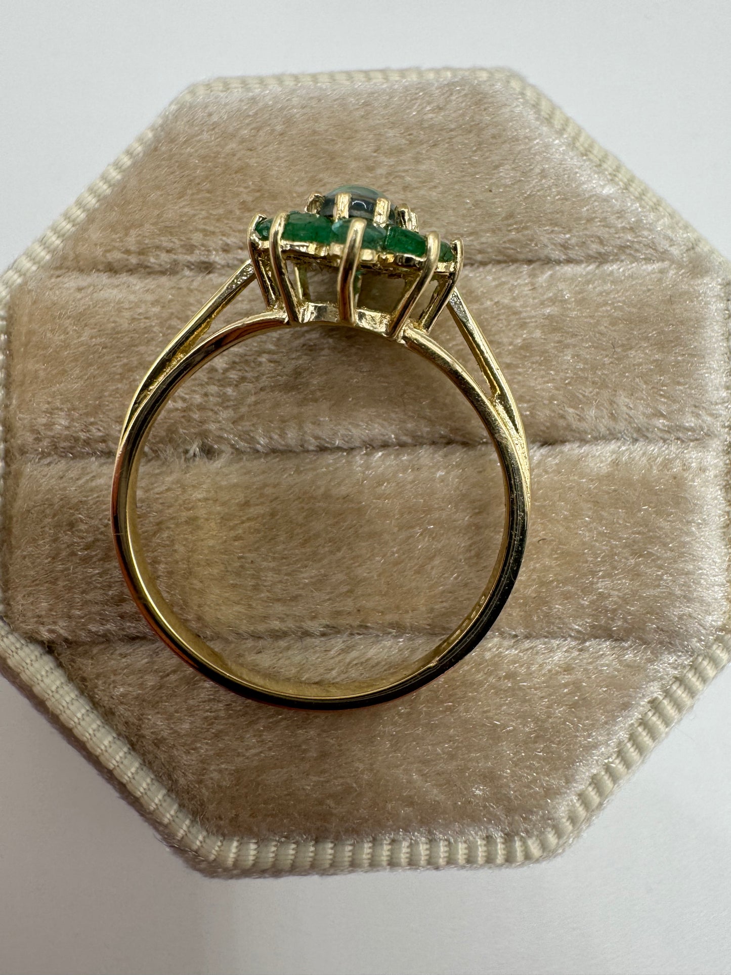 9ct gold black opal triplet and emerald ring