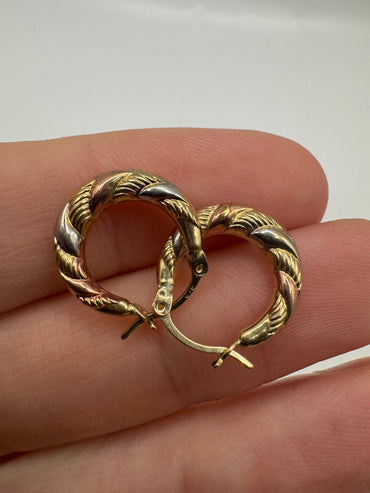 9ct tri-gold patterned creole earrings