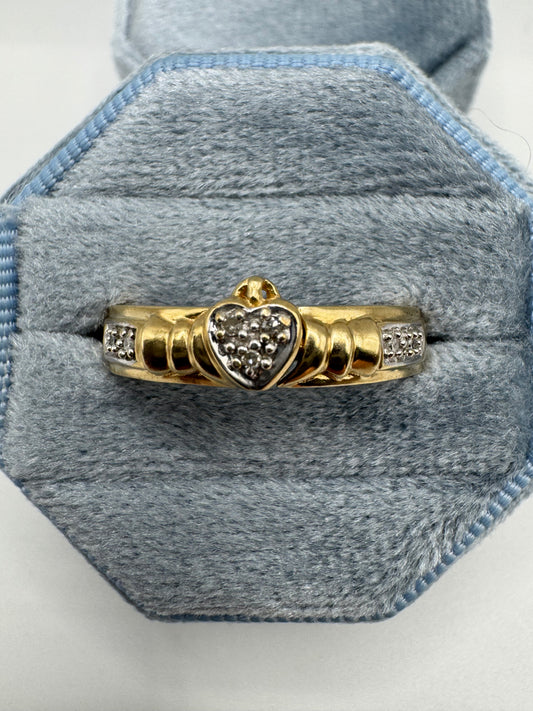 9ct gold diamond claddagh opening ring