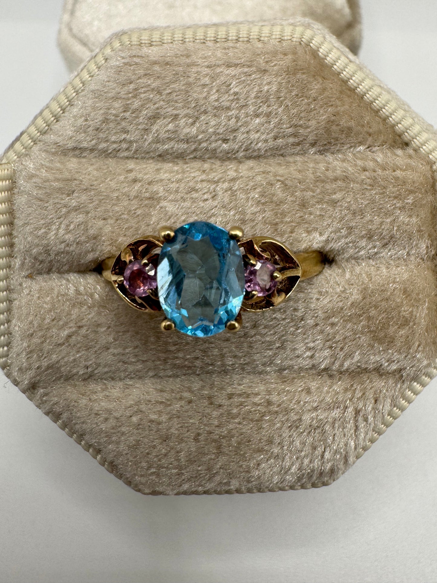 9ct gold topaz and pink sapphire ring
