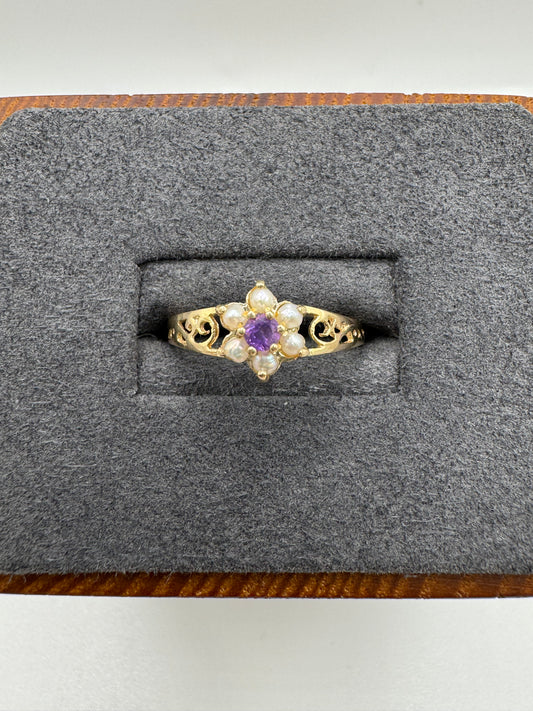 9ct gold amethyst and pearl ring
