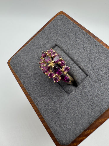 9ct gold almandine garnet and pink topaz ring