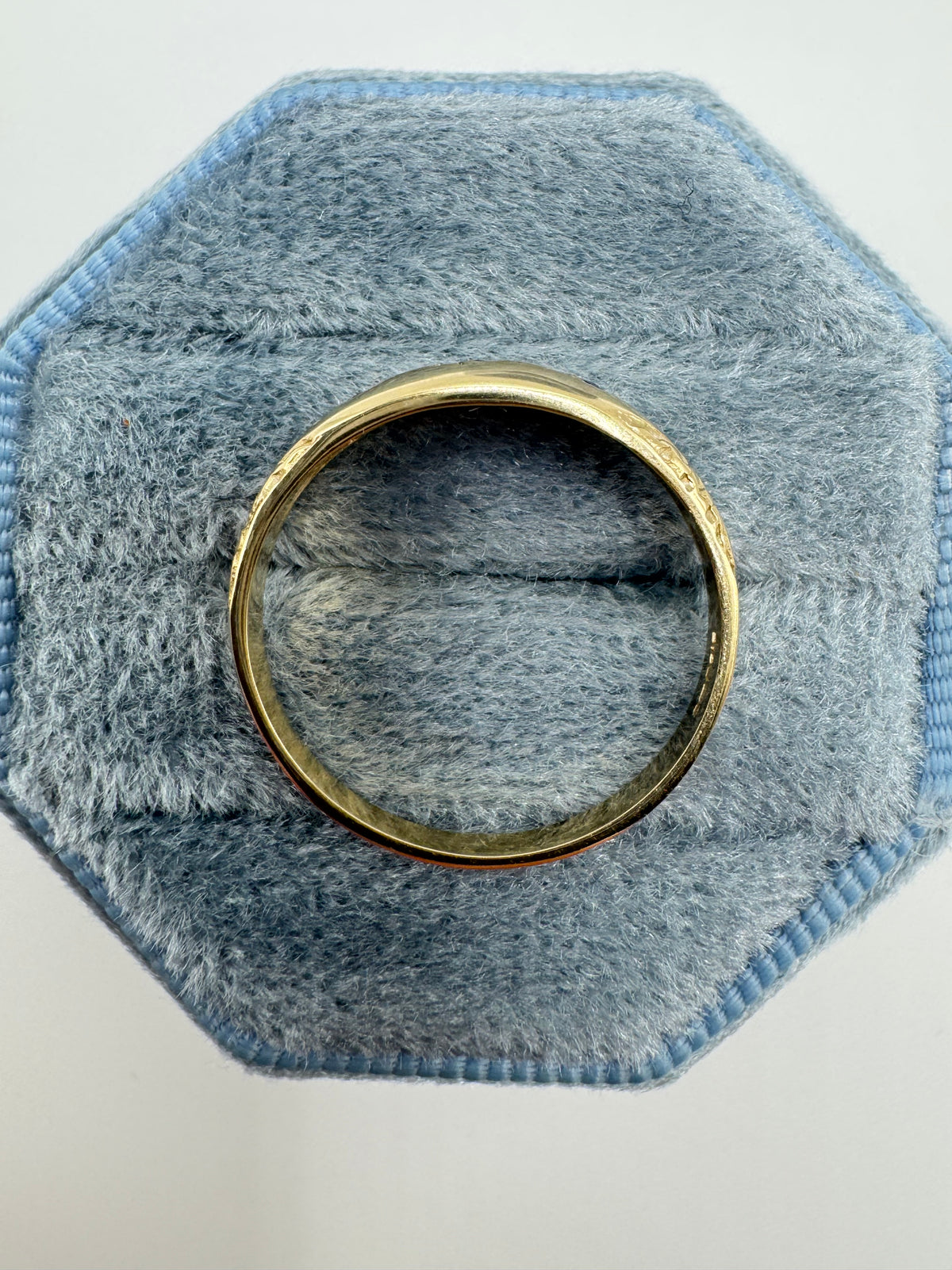 9ct gold engraved London blue topaz gypsy ring