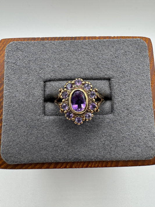 9ct gold amethyst cluster ring