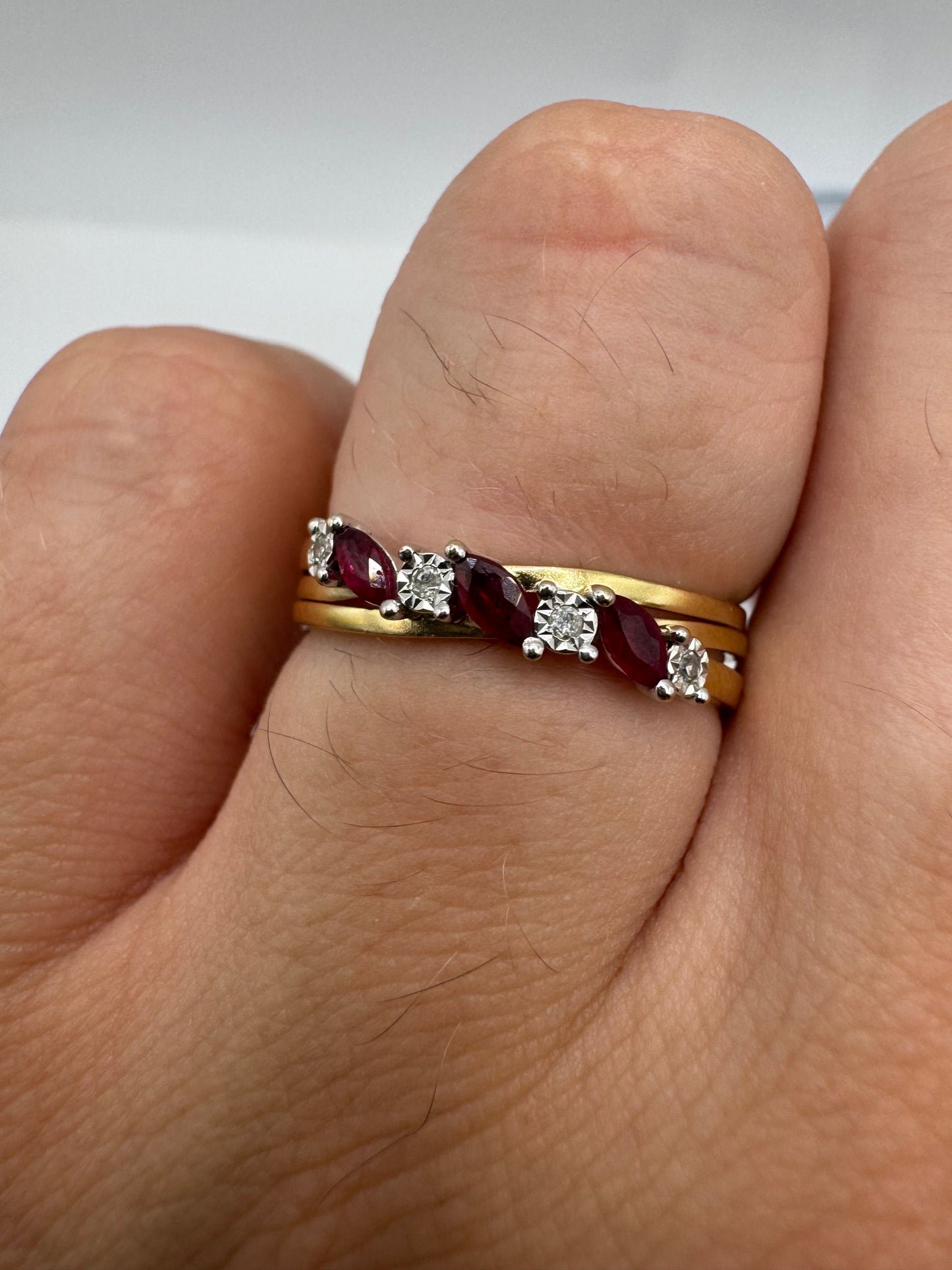 9ct gold ruby and diamond crossover ring