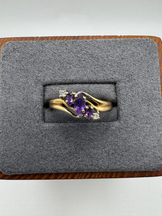 9ct gold amethyst and diamond ring