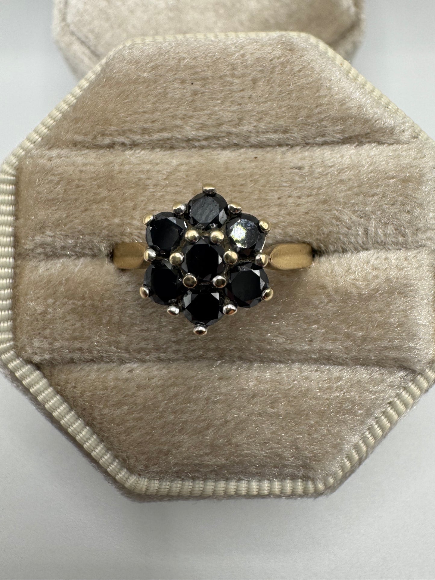 9ct gold black diamond cluster ring