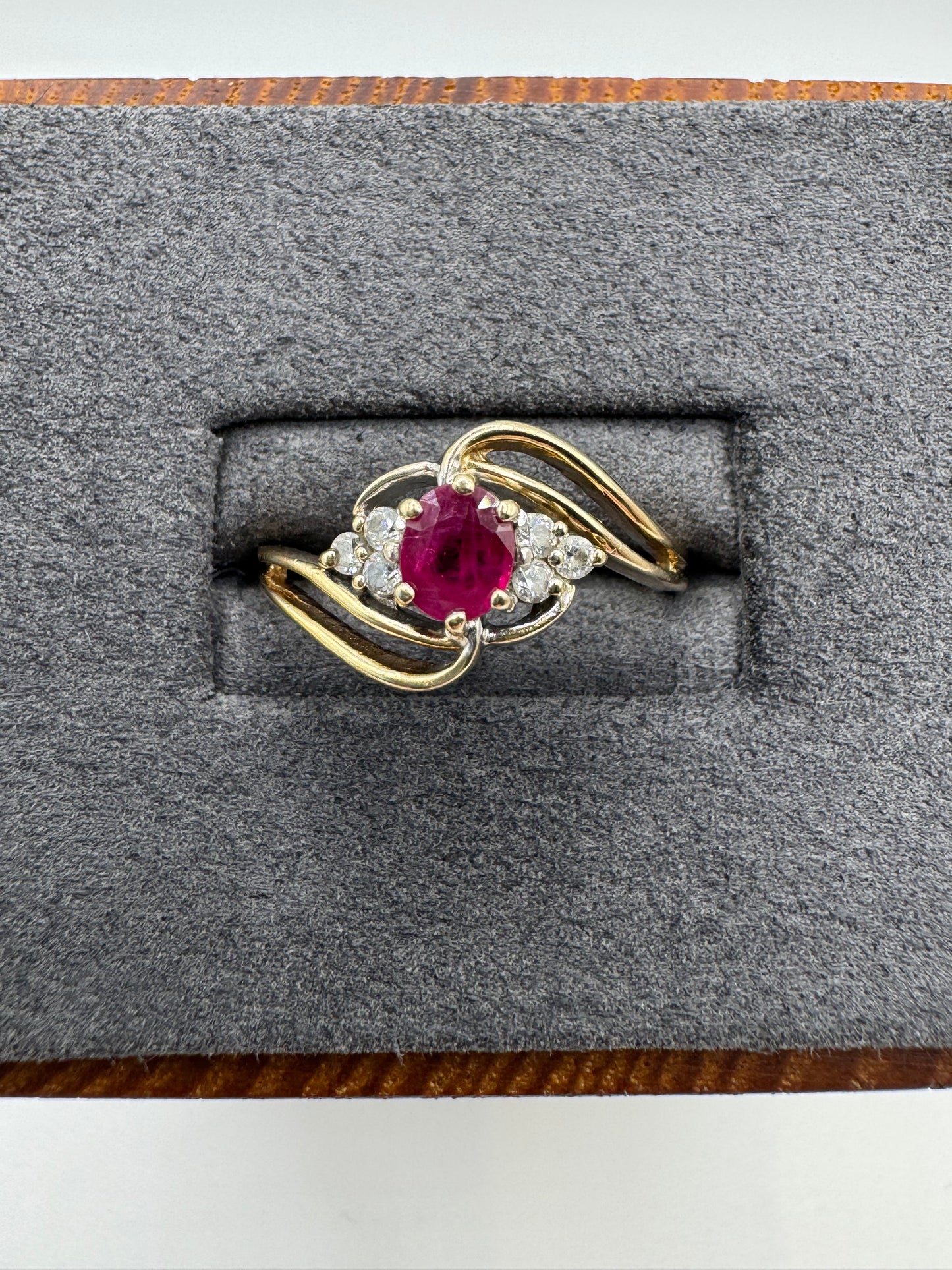 9ct gold ruby and cz cluster ring