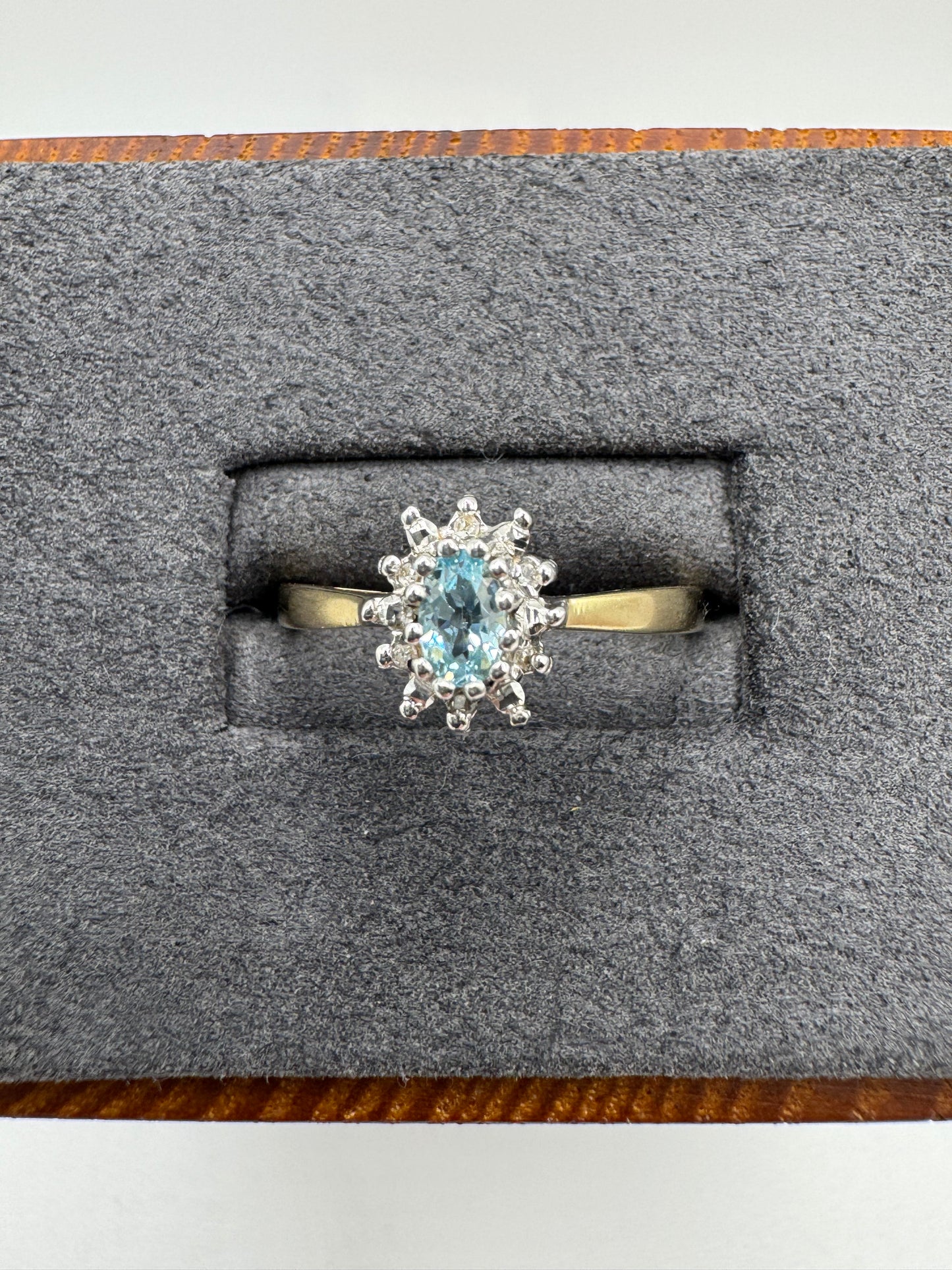 9ct gold topaz and diamond cluster ring