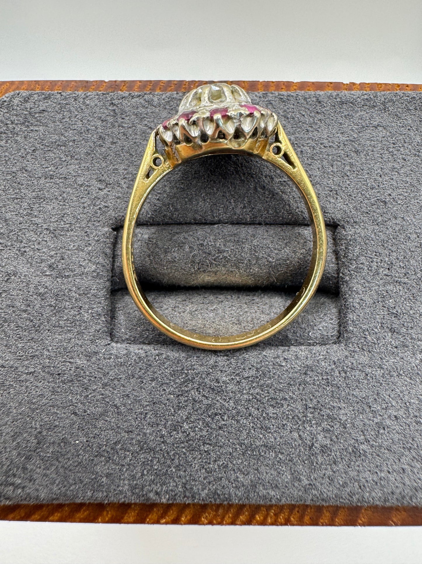 Antique 18ct gold ruby and diamond cluster ring