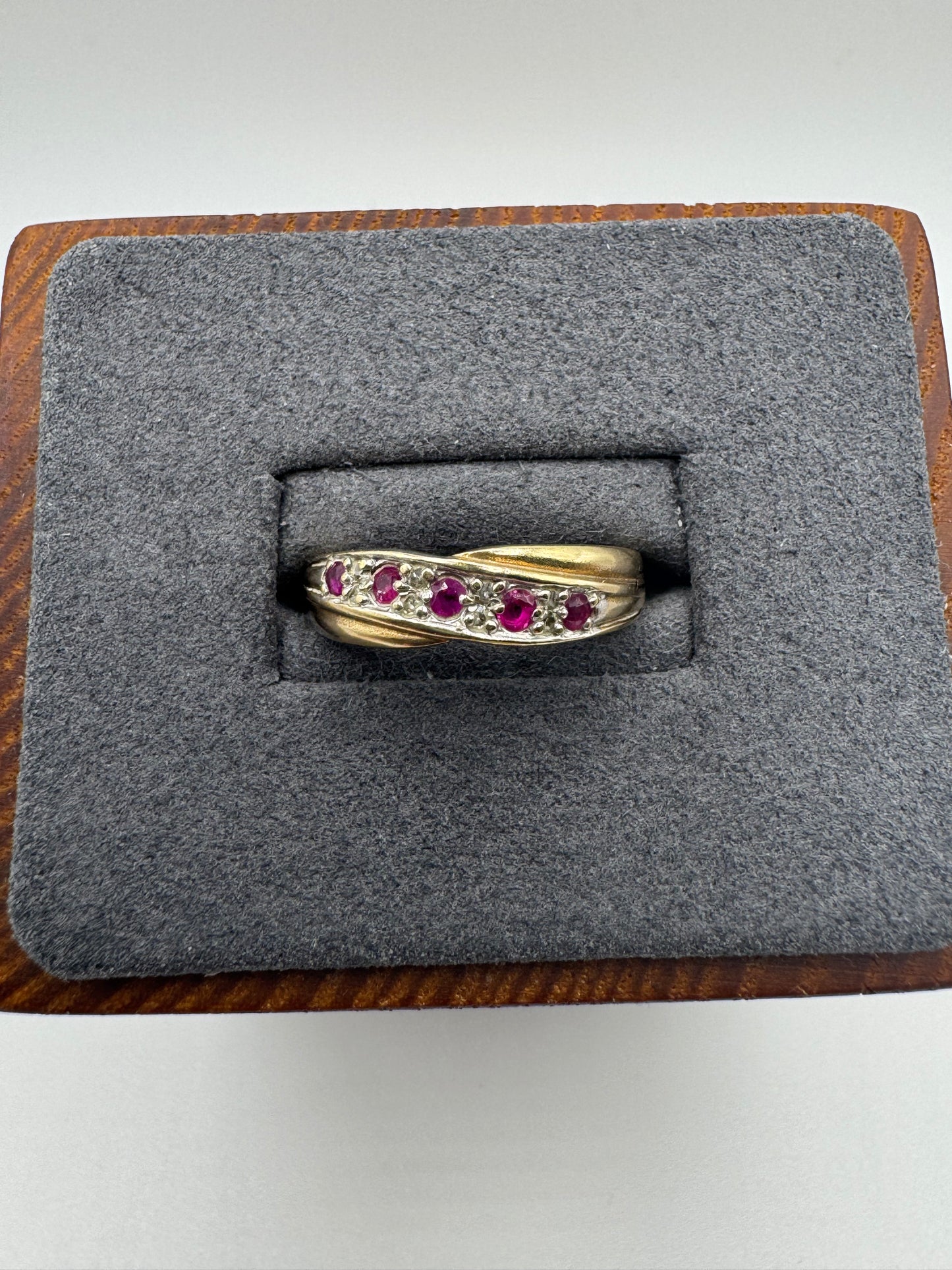 9ct gold ruby and diamond crossover ring