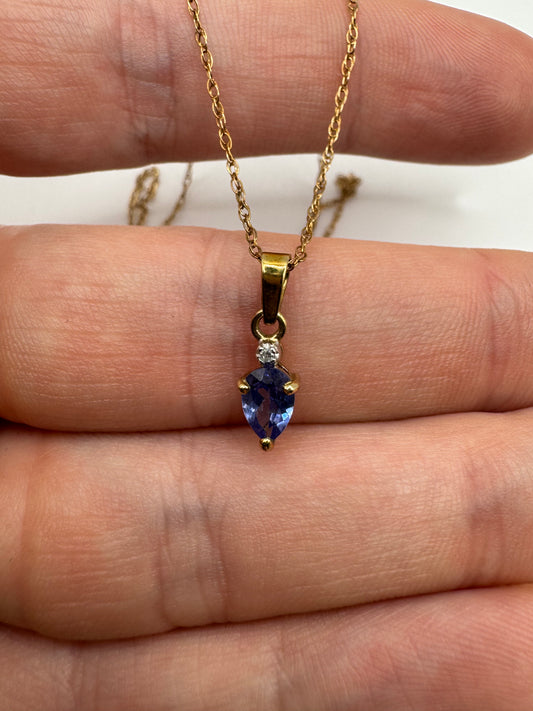 9ct gold tanzanite and diamond necklace