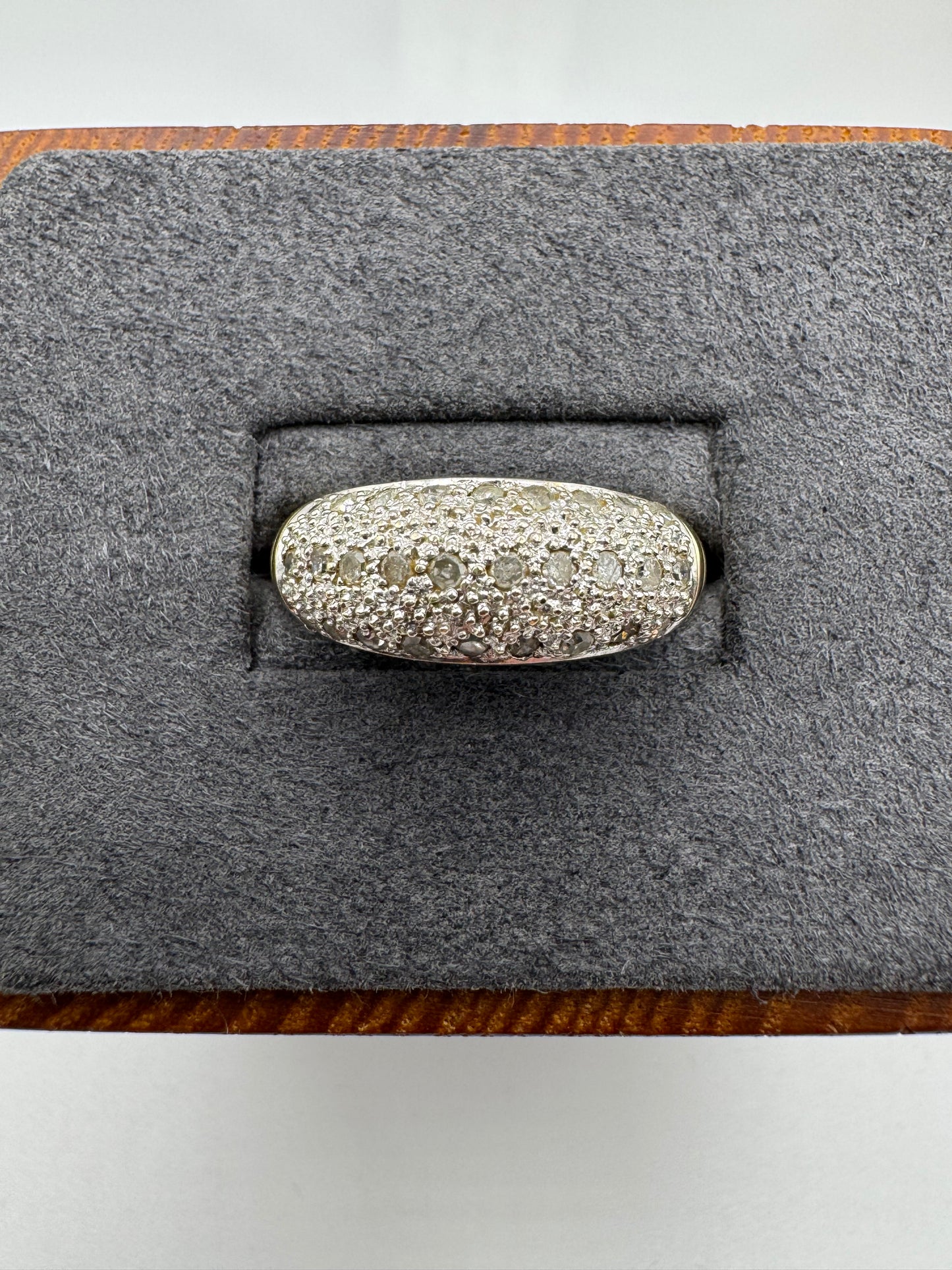 Heavy 9ct gold 50 point diamond bombe ring