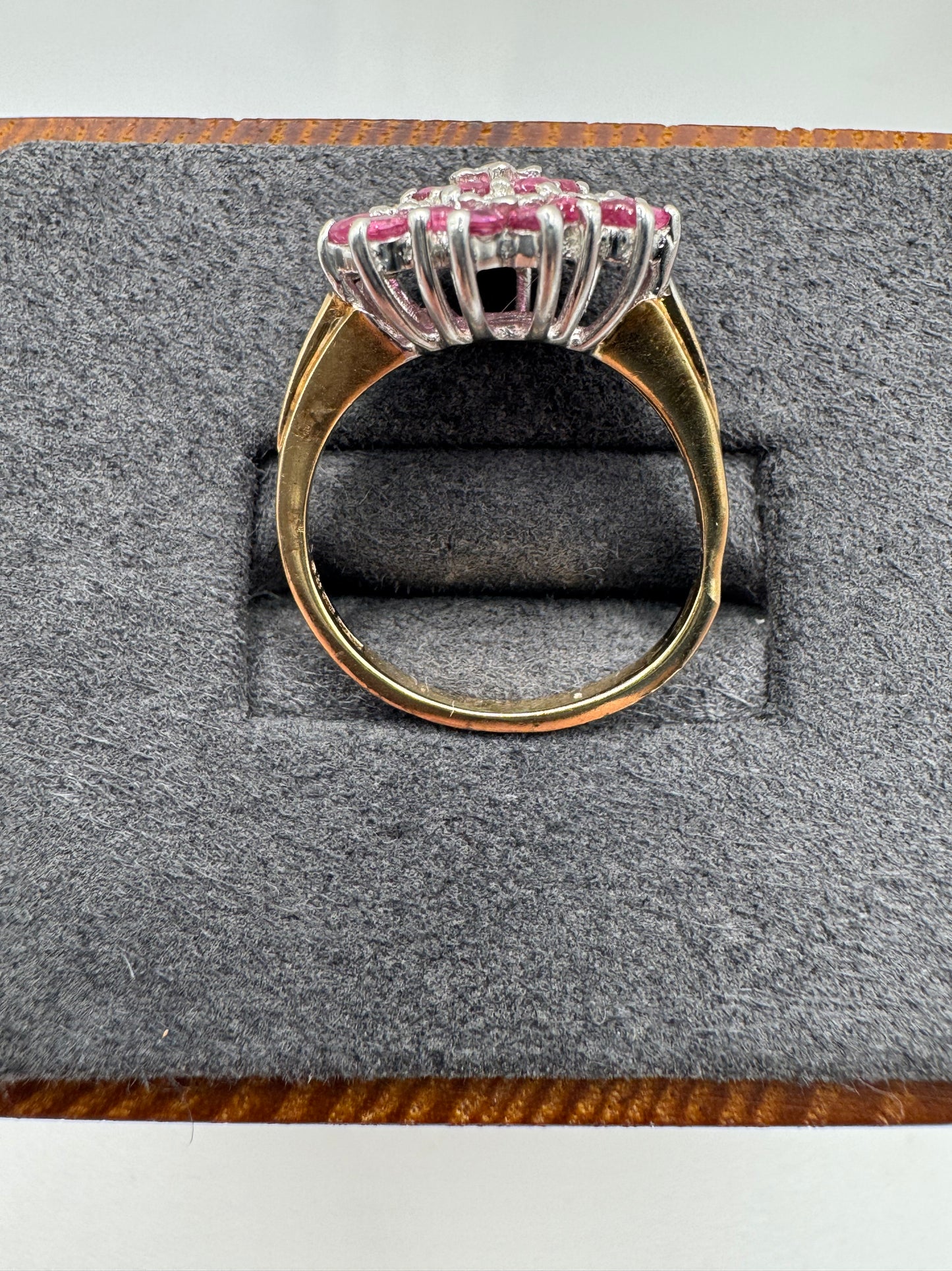 9ct gold ruby and diamond cluster ring