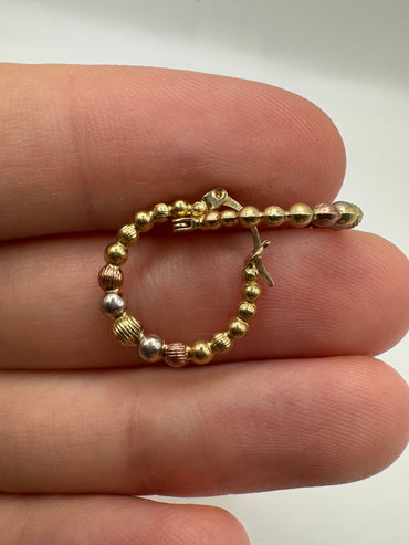 9ct tri-gold beaded creole earrings