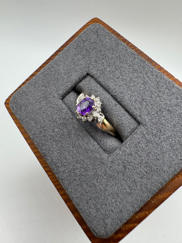 9ct gold amethyst and diamond ring