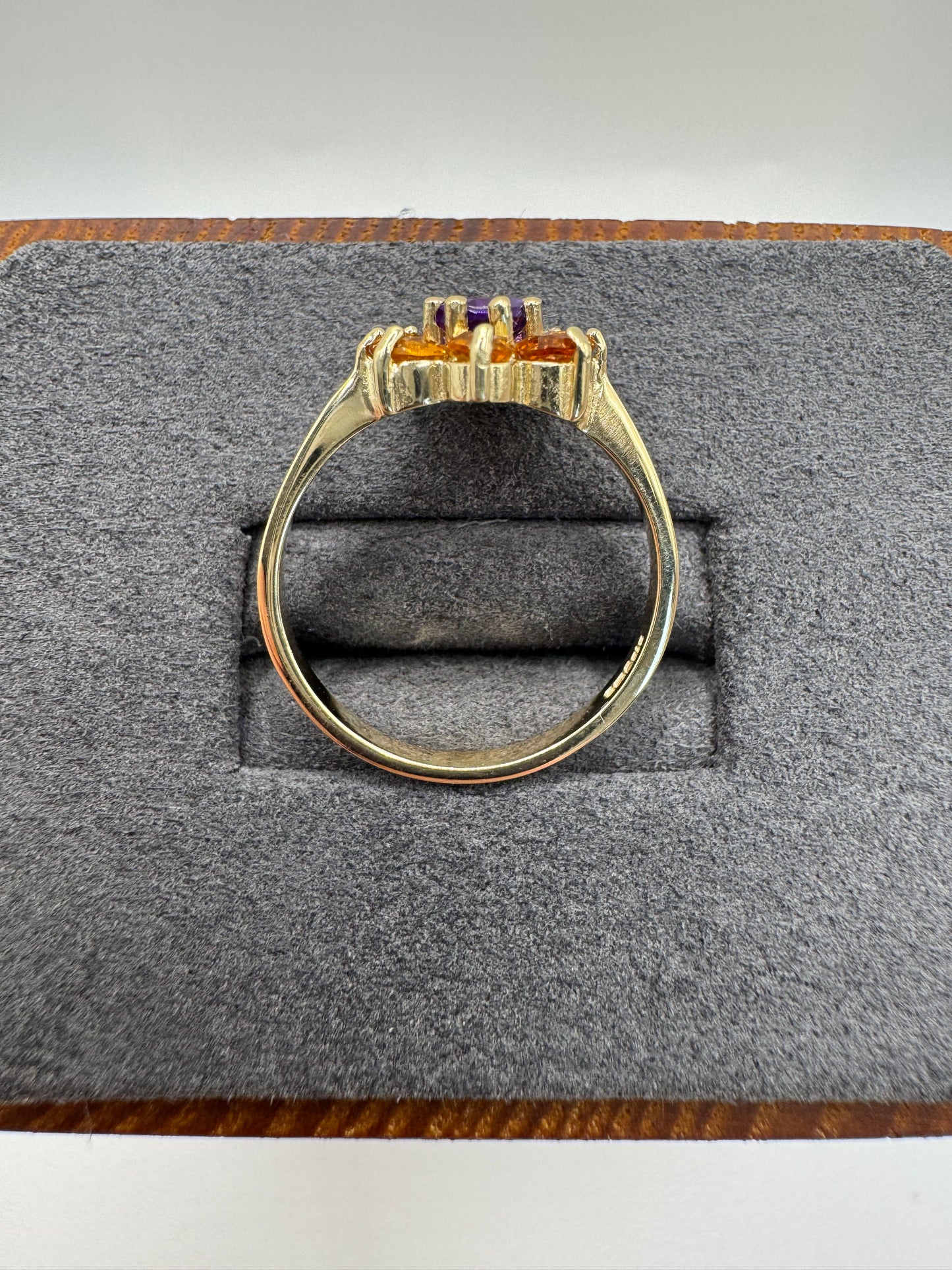 9ct gold amethyst and citrine cluster ring