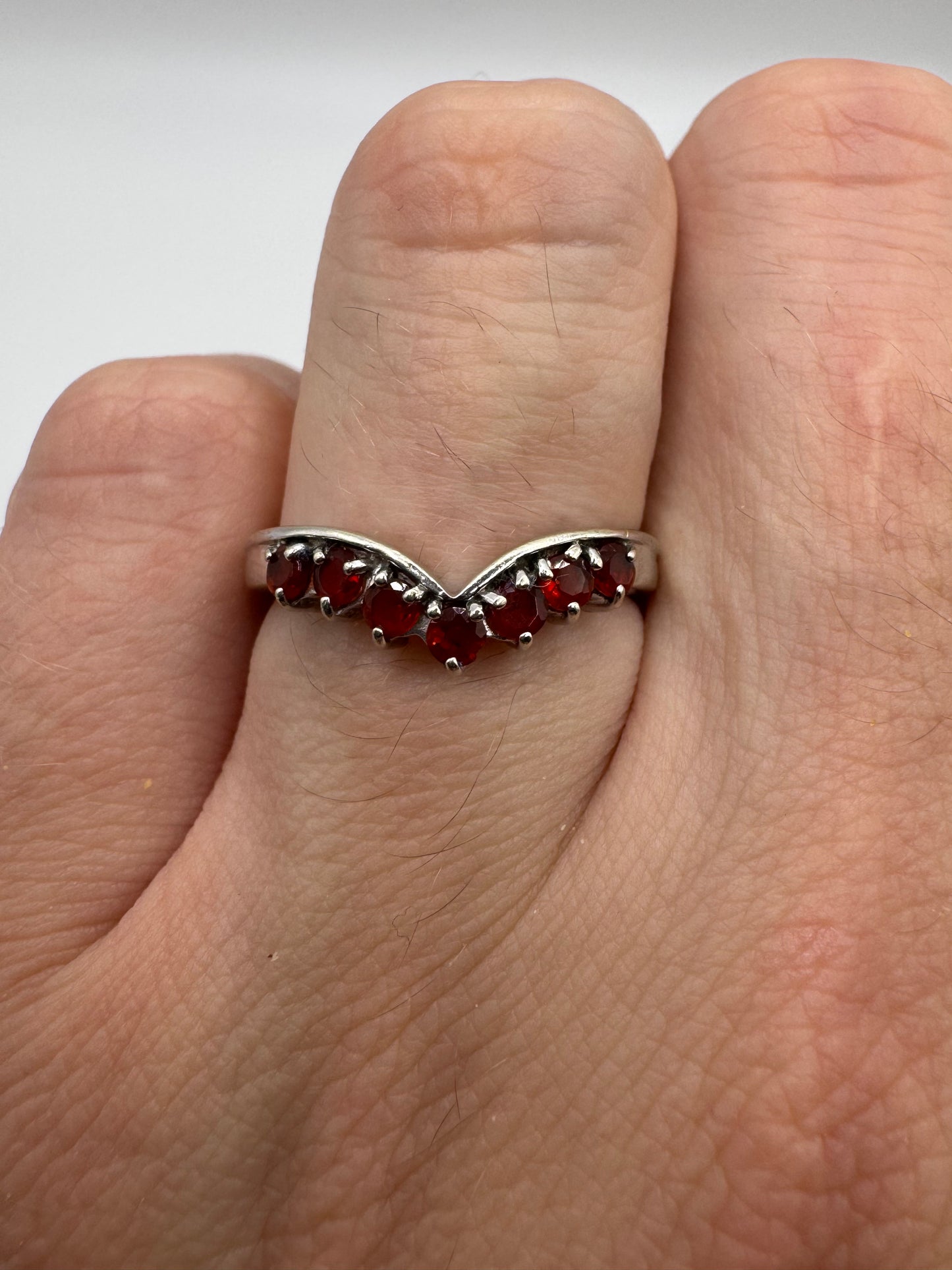 9ct white gold fire opal wishbone ring