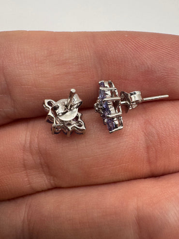 9ct white gold tanzanite and diamond earrings