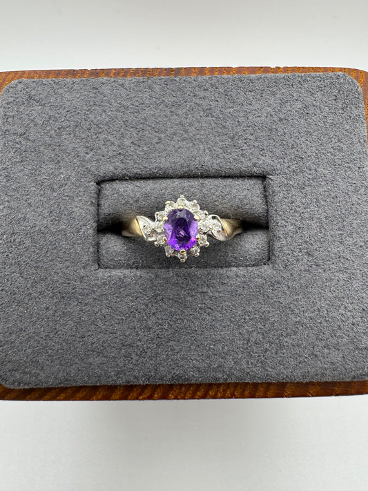 9ct gold amethyst and diamond ring