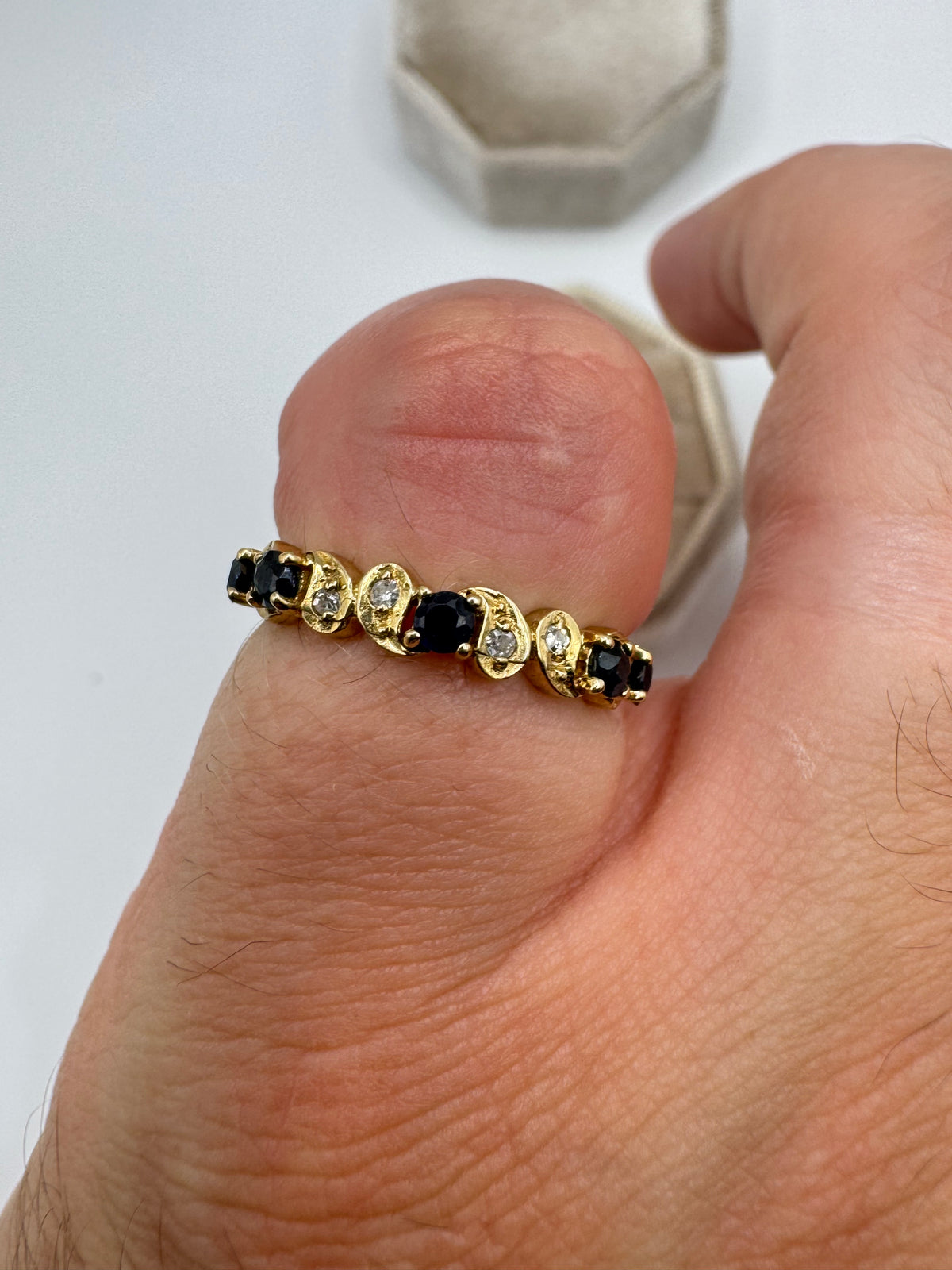 9ct gold sapphire and diamond half eternity ring