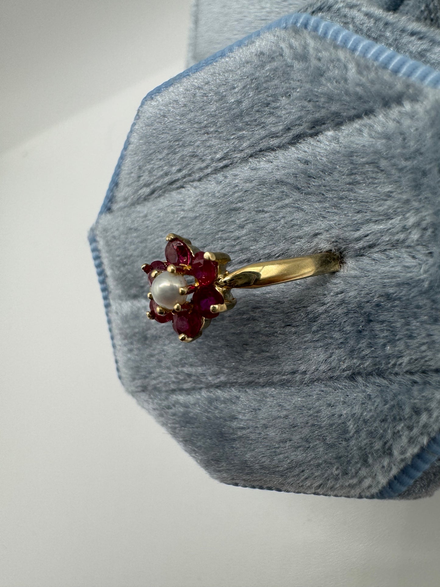 9ct gold pearl and ruby cluster ring