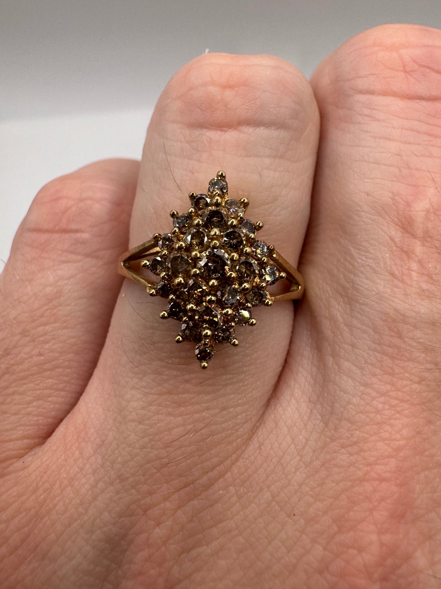 9ct gold 0.75ct champagne diamond cluster ring