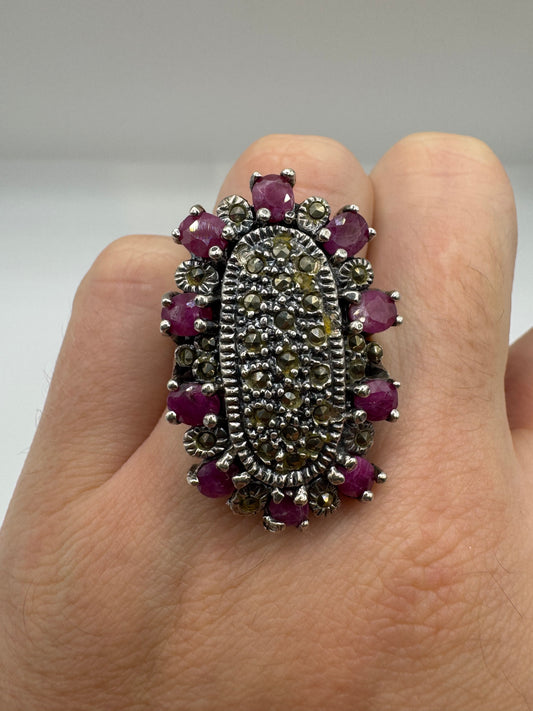 Silver Ruby and marcasite ring (8.25-Q1/2)