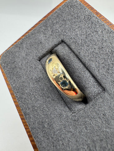 9ct gold London blue topaz and diamond gypsy ring