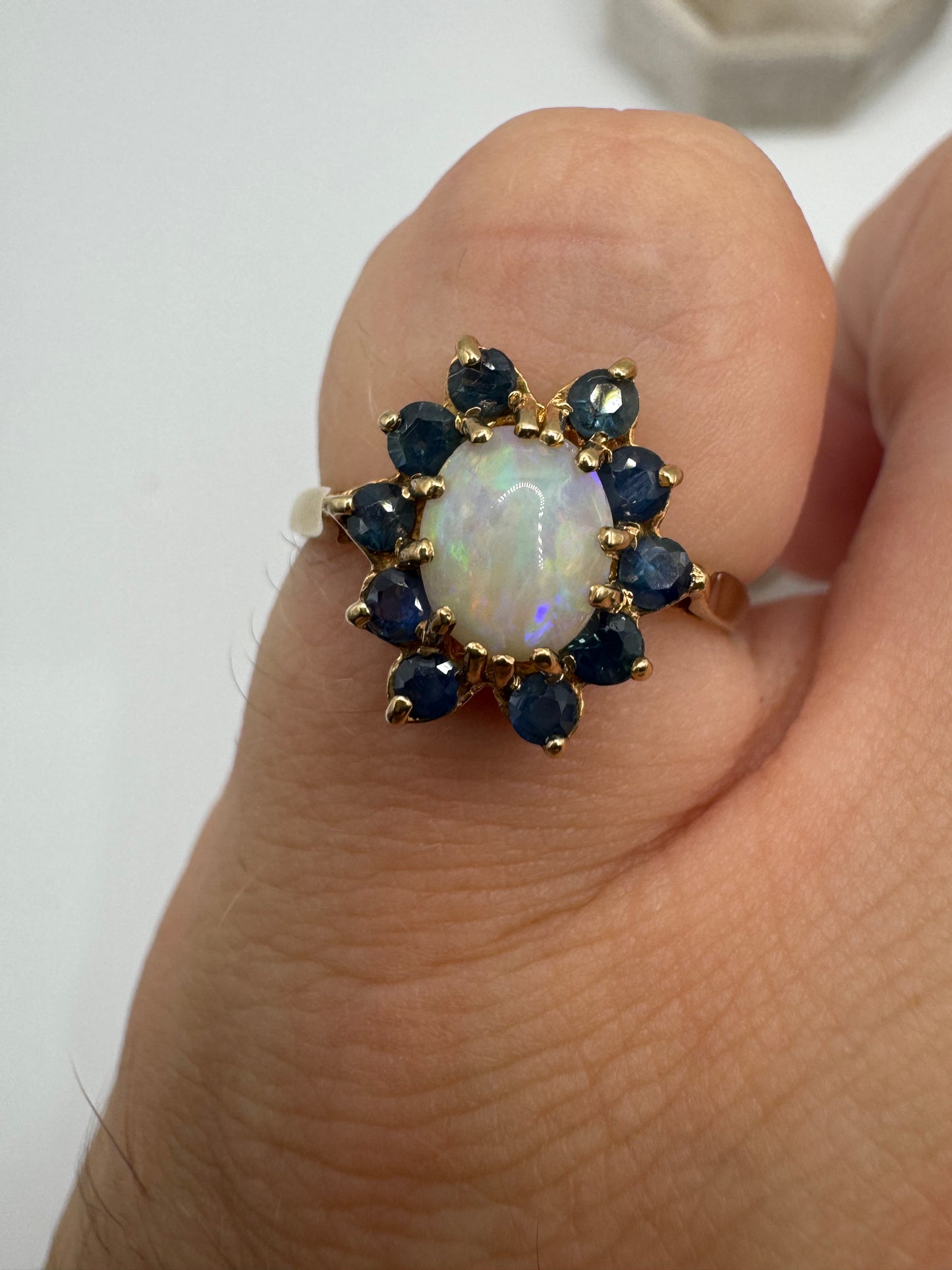 9ct gold opal and sapphire cluster ring