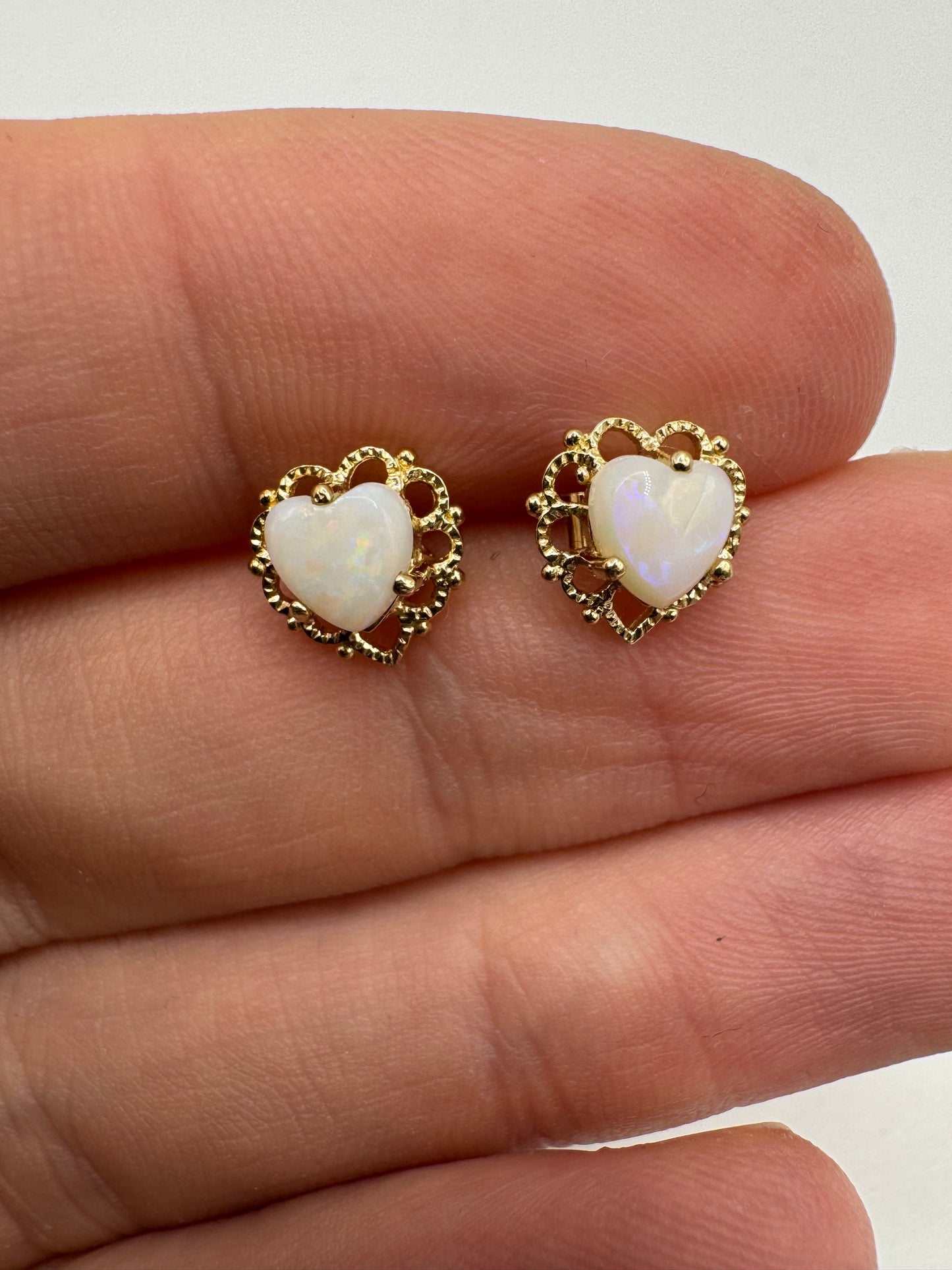 9ct gold opal heart earrings