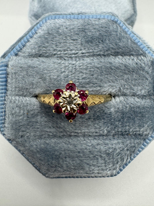 9ct gold ruby and diamond ring
