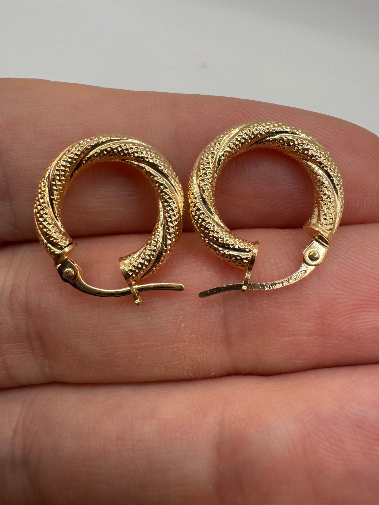 9ct gold textured creole earrings