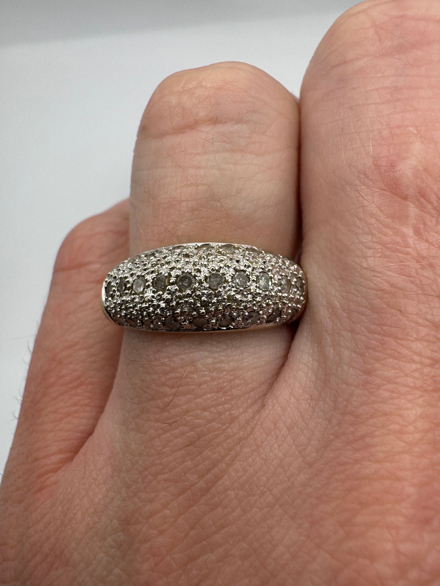 Heavy 9ct gold 50 point diamond bombe ring