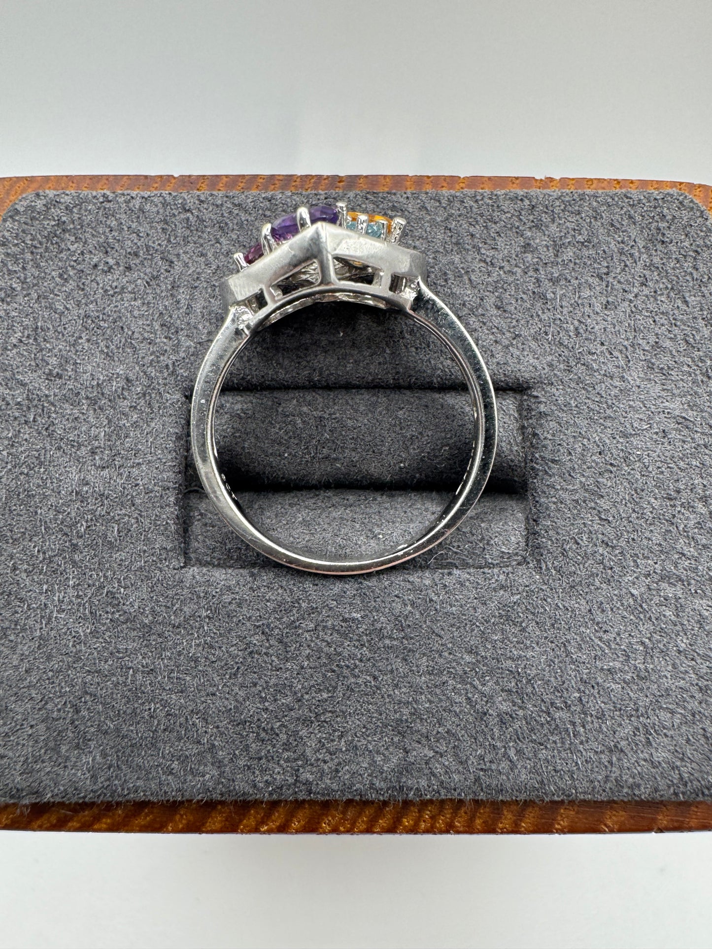 9ct white gold multi-gem and diamond heart ring