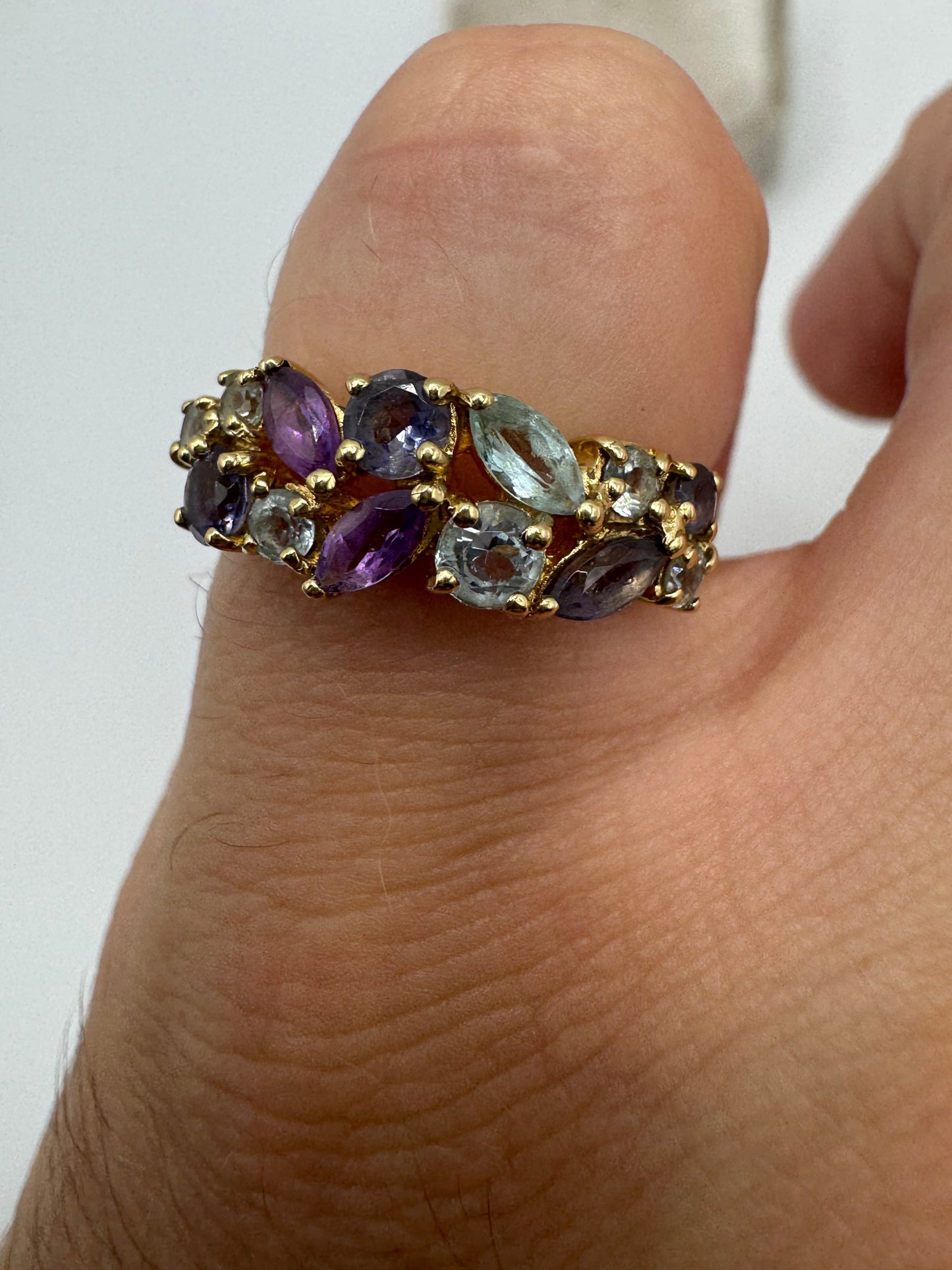 9ct gold amethyst, tanzanite and topaz ring